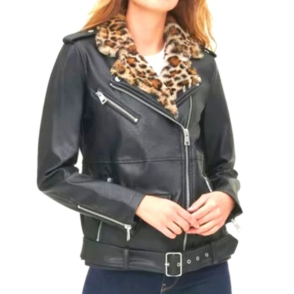NWT Levi's Faux Leather Faux Fur Collar‎ Sz Med - Picture 1 of 6